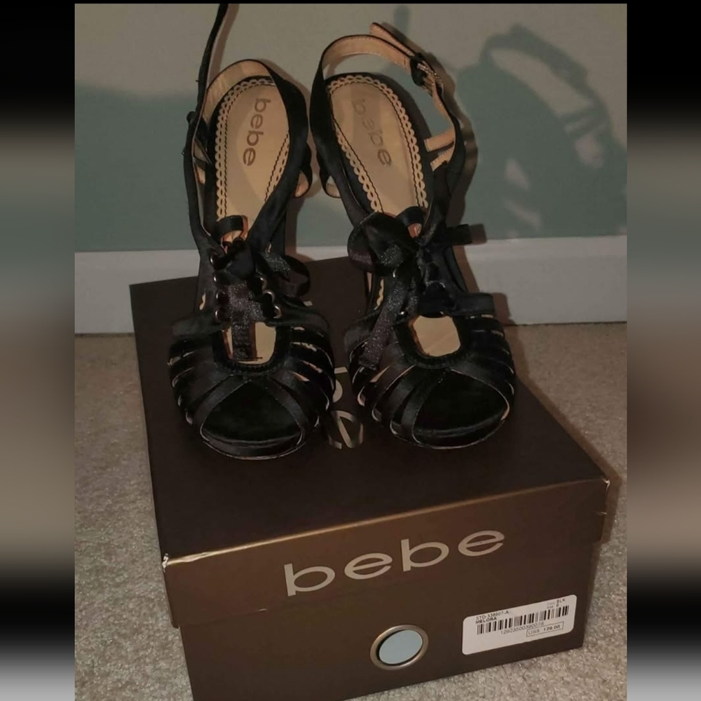 Bebe Black Strappy Heels
